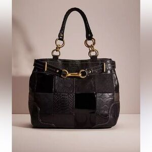 Coach Hamptons Patchwork Carryall Black Leather Gold Hardware Tote